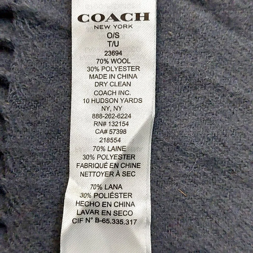 COACH Classic Vintage Solid Gray Horse & Carriage Embroidered Wool Blend Scarf